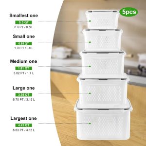 five different sizes of fruit storage containers