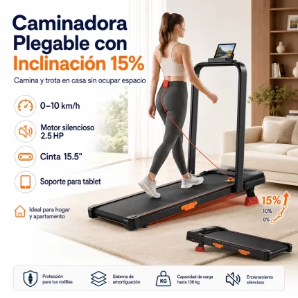 UMAY cinta de correr plegable e inclinable, 6 en 1, motor con silencioso, carga máxima de 15% kg, 136